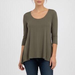 WJ Womens Olive Green Tunic Top 3/4 Sleeve Scoop Neck Zipper Back Size S